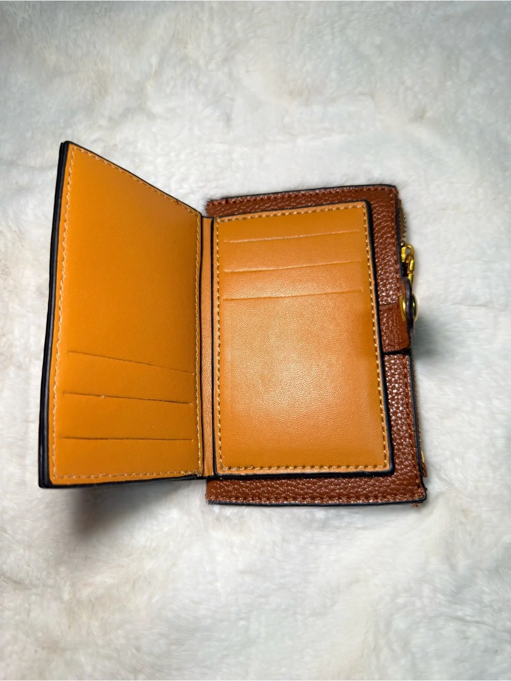 Coach Brown Pebbled Leather Card Wallet with Gold Hardware